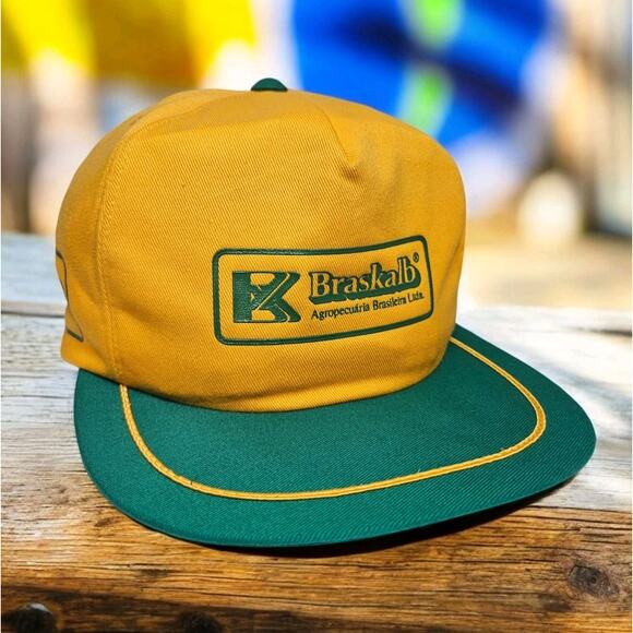 Torino Other - Vtg Braskalb Dekalb Trucker Hat Snapback Cap Torino Brazil Yellow Green Cotton